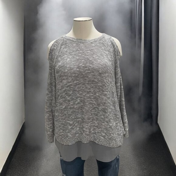 Torrid Cold Shoulder Sweater Plus Size 2 Layered Chiffon Hem Lightweight Knit - Picture 1 of 9